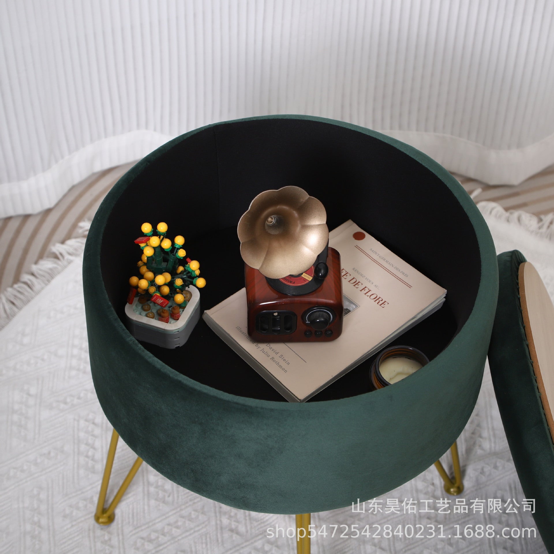 Light Luxury Storage Stool Dressing Chair Round Storage Stool Sofa Stool Makeup Chair Small Footstool Shoe Changing Stool Bedroom Living Room